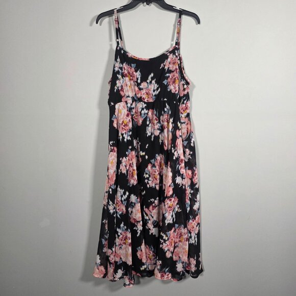Womens Midi Chiffon Pleated Dress Black Floral Size 1 - Picture 6 of 8